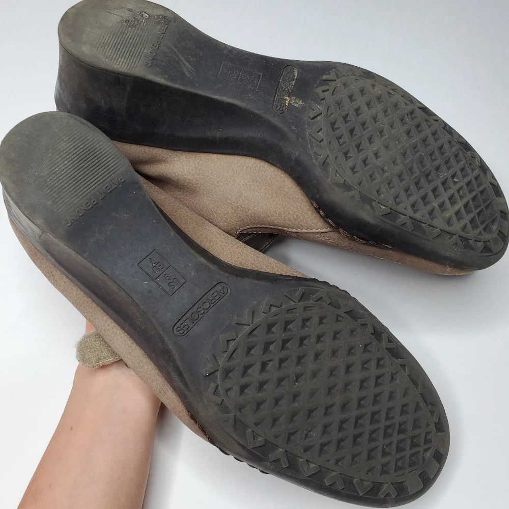 Aerosoles || Tan Leather Wedges Mary Jane - Picture 3 of 6